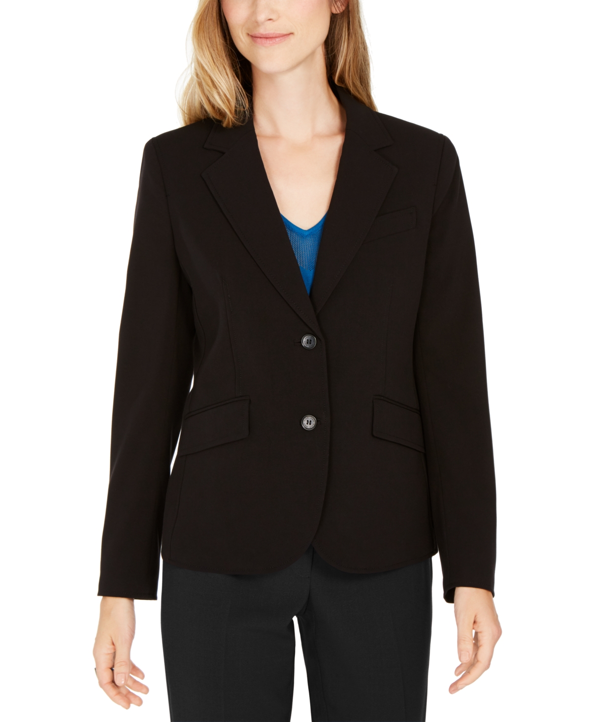 Anne Klein Bi-Stretch Two-Button Blazer - Black