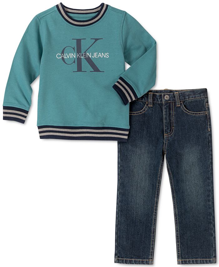 Calvin Klein Little Boys 2-Pc. Fleece Logo Top & Jeans & Reviews - Sets & Outfits - Kids - Macy's