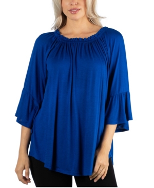 image of 24Seven Comfort Apparel Women Pleated Peasant Top Round Neck And Bell Sleeves