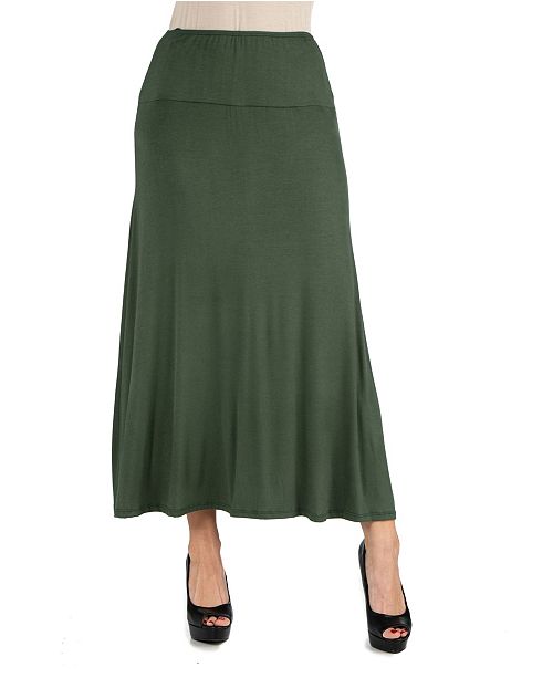 24seven Comfort Apparel Women Elastic Waist Solid Color Maxi Skirt ...