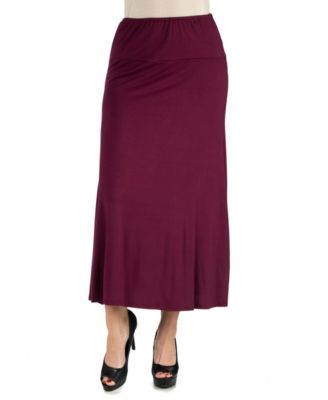 Women Elastic Waist Solid Color Maxi Skirt