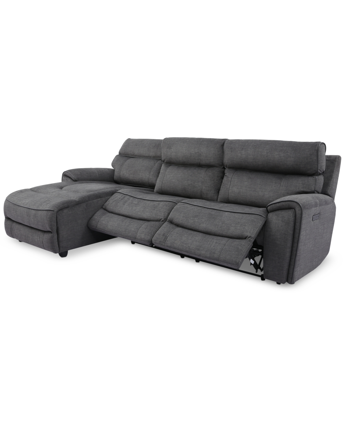 Furniture Hutchenson 3-pc. Fabric Chaise Sectional With 2 Power Recliners And Power Headrests In Charcoal Moss