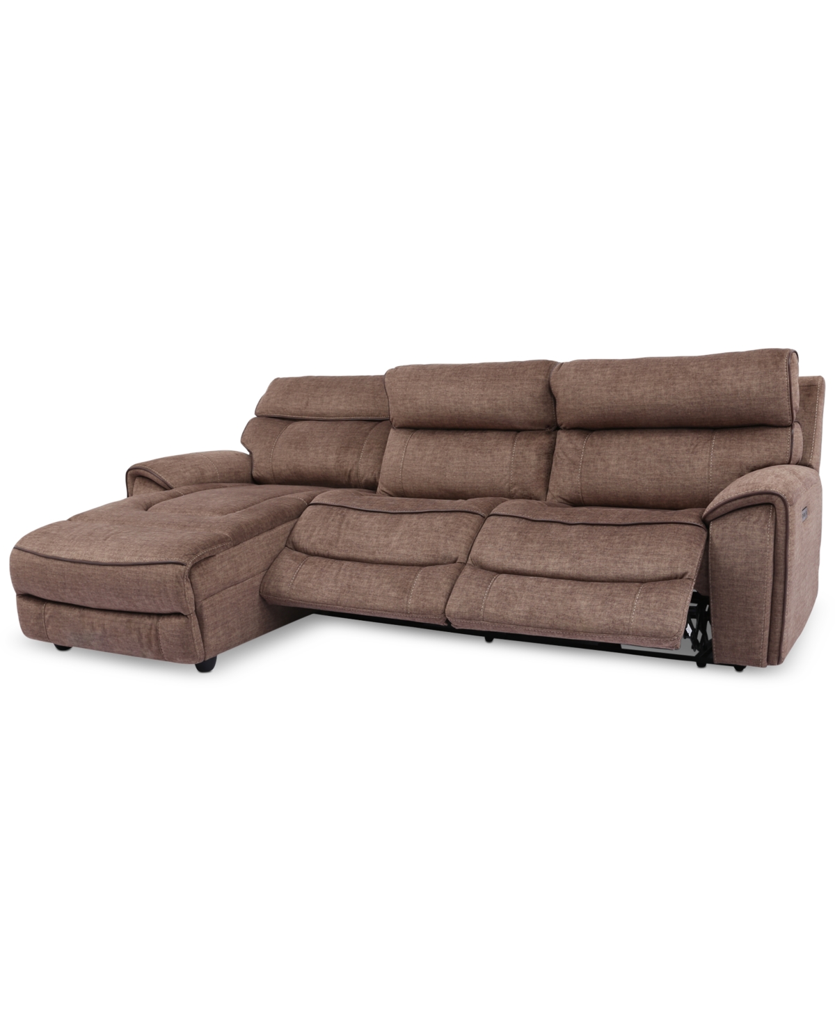 Furniture Hutchenson 3-pc. Fabric Chaise Sectional With 2 Power Recliners And Power Headrests In Chocolate Brown