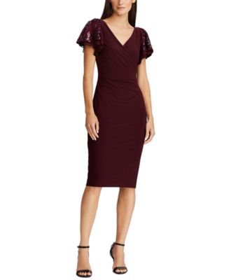 Lauren Ralph Lauren Sequin-Sleeve Jersey Dress - Macy's