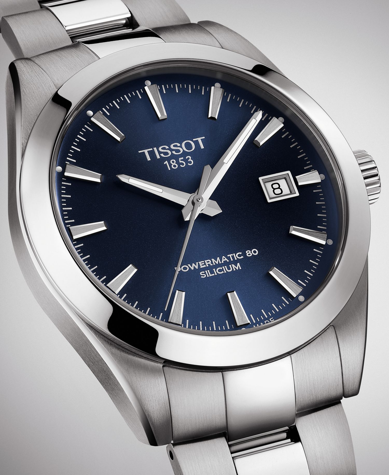 Men's Swiss Automatic T-Classic Gentleman Powermatic 80 Silicium Stainless Steel Bracelet Watch 40mm