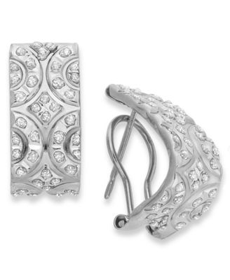 Italian Gold - 14k White Gold Earrings, Diamond Accent J Hoop Earrings