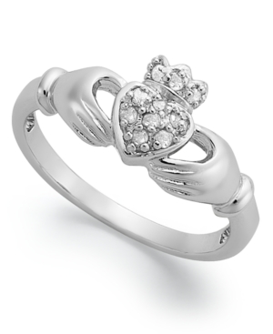 image of Diamond Claddagh Ring in Sterling Silver (1/10 ct. t.w.)