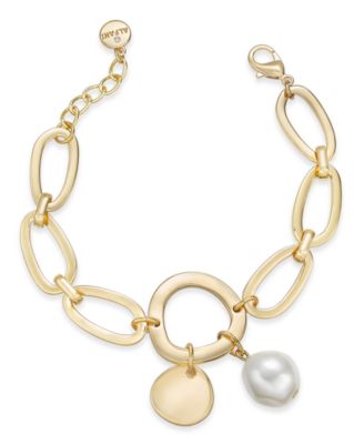 Alfani - Gold-Tone Disc & Imitation Pearl Link Bracelet