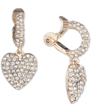 image of Anne Klein Gold-Tone Pave Heart Clip-On Drop Earrings