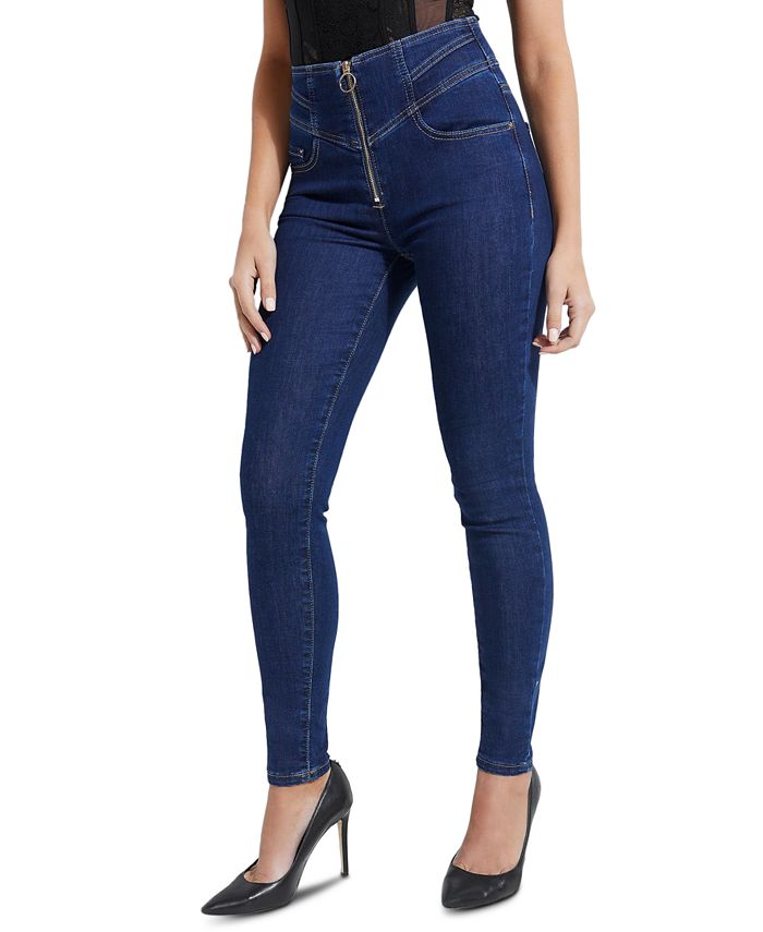 GUESS High-Rise Zip-Front Skinny Jeans - Macy's
