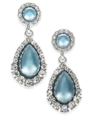 Charter Club - Silver-Tone Crystal & Imitation Pearl Drop Earrings