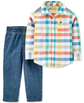 Carter's - Baby Boys 2-Pc. Plaid Shirt & Denim Pants Set