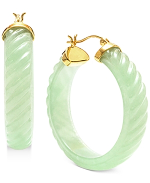 image of Dyed Jade (8 x 38mm) Medium Hoop Earrings in 14k Gold-Plated Sterling Silver, 1.5