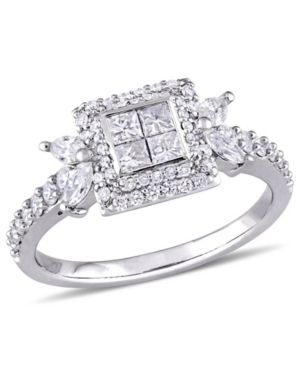 Princess- Cut Certified Diamond (1 ct tw) Quad Halo Engagement Ring in 14k White Gold