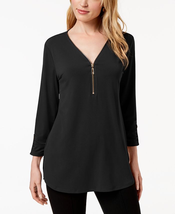 JM Collection Zipper-Trim 3/4-Sleeve Top, Created for Macy's - Macy's