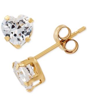 image of Swarovski Zirconia Heart Stud Earrings in 14k Gold