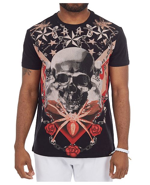 Heads Or Tails 3d Graphic Printed Skull And Roses Rhinestone