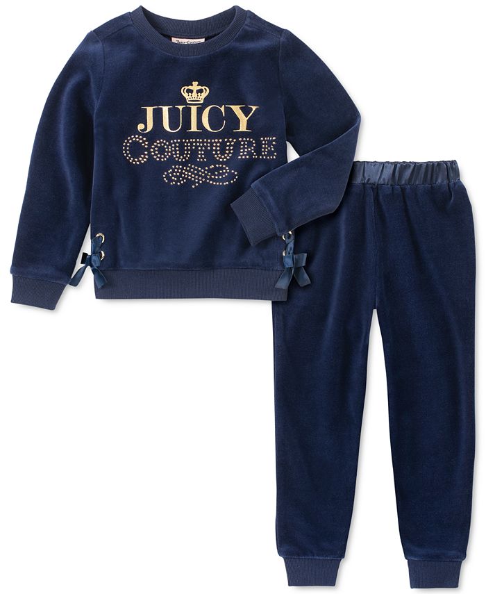 Juicy Couture Little Girls 2T-6X Long Sleeve Logo Velour Sweatshirt &  Matching Jogger Pant Set