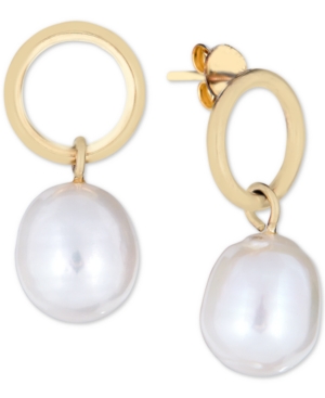 image of Cultured Freshwater Pearl (10 x 12mm) Drop Earrings in 14k Gold-Plated Sterling Silver