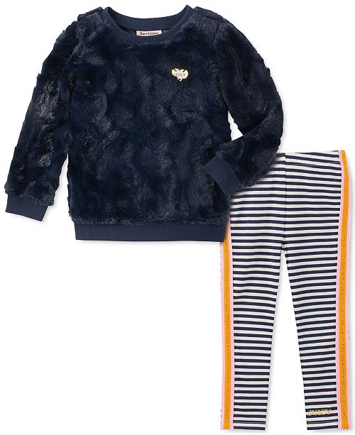 Juicy Couture Little Girls 2 Pc Faux Fur Sweatshirt Striped
