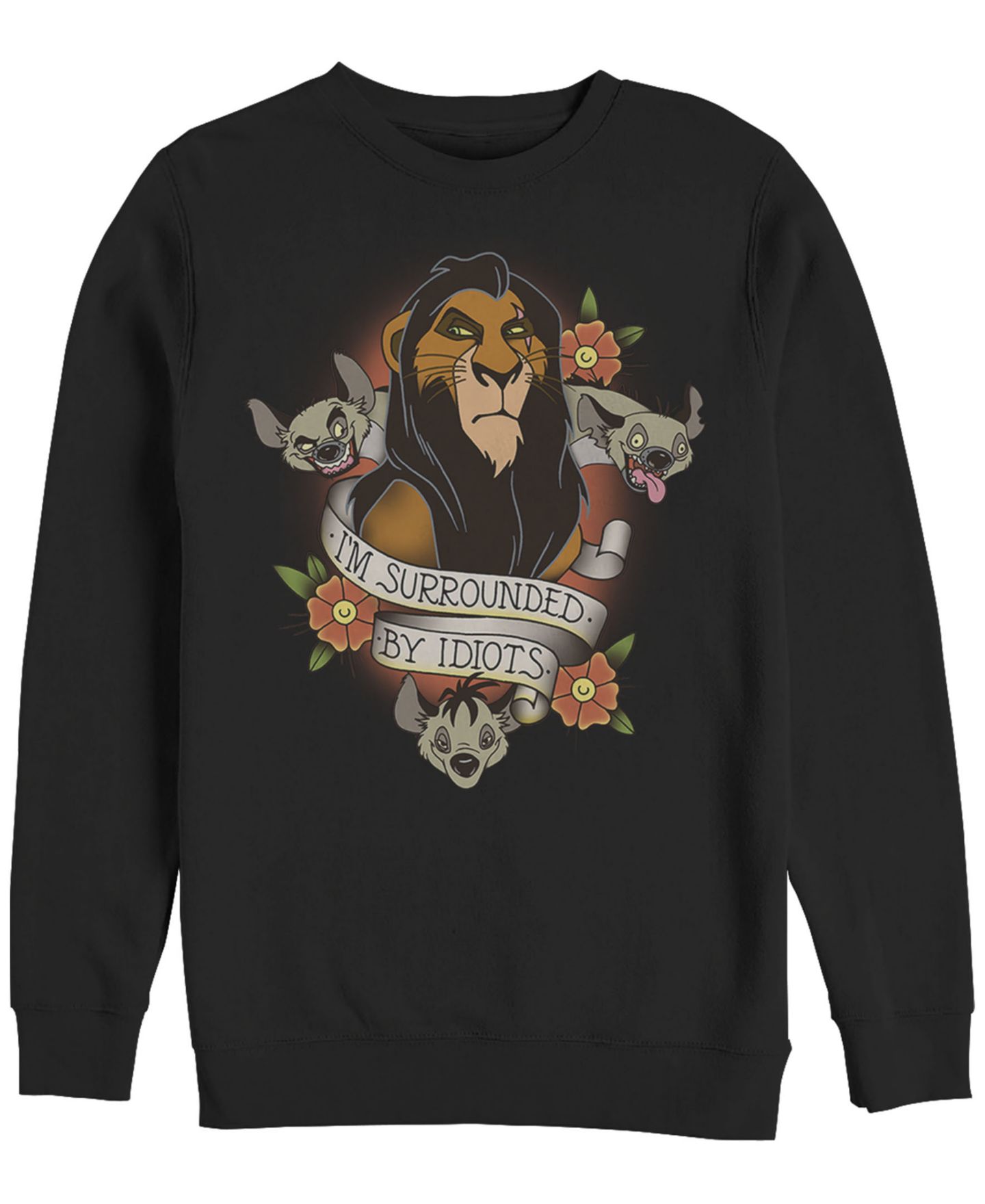 Мужские топы Fifth Sun Disney Lion King Scar Surrounded by Idiots Tattoo, Crewneck Fleece, цвет: Чёрный — фото 1