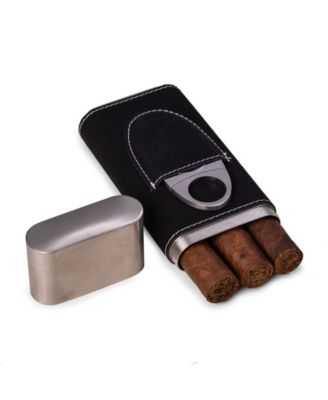 Leather 3 Cigar Case with Cigar Cutter