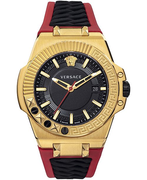 Versace Men S Swiss Chain Reaction Red Black Silicone Strap Watch 45mm Reviews All Fine Jewelry Jewelry Watches Macy S