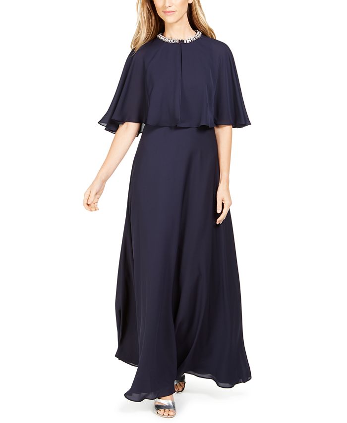 Calvin Klein 2-Pc. Rhinestone Chiffon Capelet Gown - Macy's