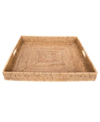 Artifacts Trading Company Rattan Square Ottoman Tray Collection In Honey Brown