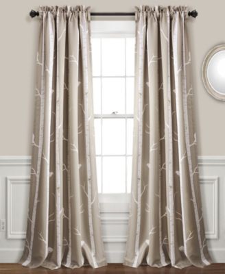 Lush Decor Bird On The Tree Light Filtering Window Curtain Panels Pair 52"W x 84"L +2" Bird Curtains For Bedroom - Tan Living Room Curtains