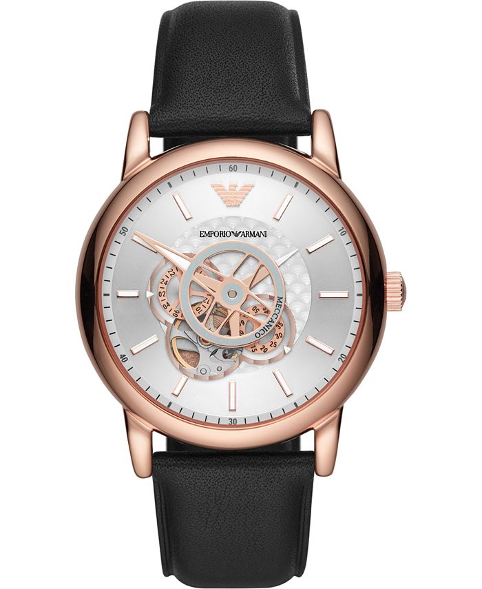 Emporio Armani - Men's Automatic Black Leather Strap Watch 43mm