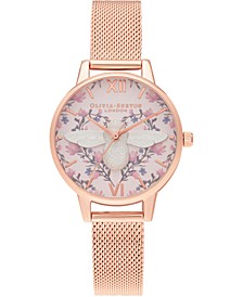 Women's Meant To Bee Rose Gold-Tone Stainless Steel Mesh Bracelet Watch 30mm