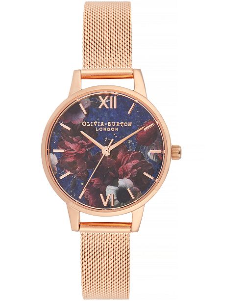 Olivia Burton Women S Semi Precious Rose Gold Tone Stainless Steel Mesh Bracelet Watch 30mm Reviews Watches Jewelry Watches Macy S