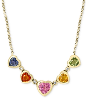 image of Effy Multi-Sapphire (1-7/8 ct.t.w.) & Diamond Accent Heart Collar Necklace in 14k Gold, 16