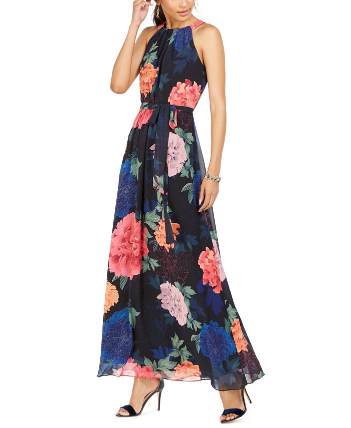 SL Fashions Floral-Print Halter Maxi Dress - Macy's