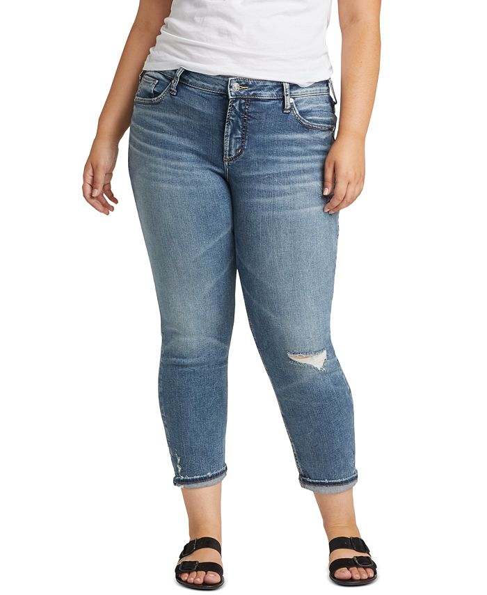 Silver Jeans Co. Plus Size Ripped Boyfriend Jeans - Macy's