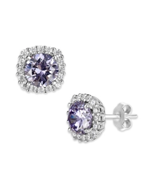 Giani Bernini Multi Colored Cubic Zirconia Cushion Shape Stud Earring In Sterling Silver In Lavender