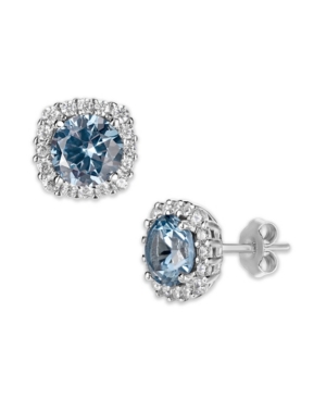 Giani Bernini Multi Colored Cubic Zirconia Cushion Shape Stud Earring In Sterling Silver In Aqua