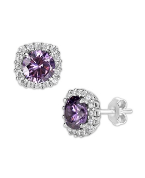 Giani Bernini Multi Colored Cubic Zirconia Cushion Shape Stud Earring In Sterling Silver In Purple