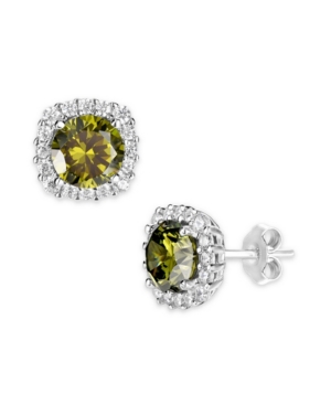 Giani Bernini Multi Colored Cubic Zirconia Cushion Shape Stud Earring In Sterling Silver In Light Green