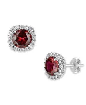 Giani Bernini Multi Colored Cubic Zirconia Cushion Shape Stud Earring In Sterling Silver In Red