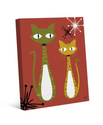 Creative Gallery Retro Cat Buddies Astrobursts on Rust 20" x 16" Canvas Wall Art Print
