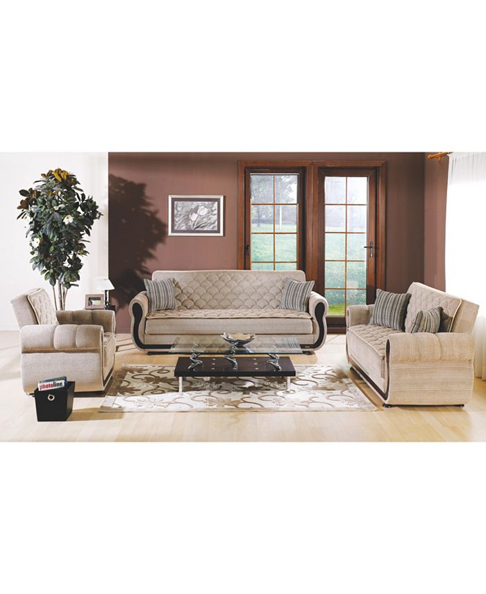 Bellona Argos Honey 90.5" Fabric Tufted 3 Seat Sleeper Sofa Macy's