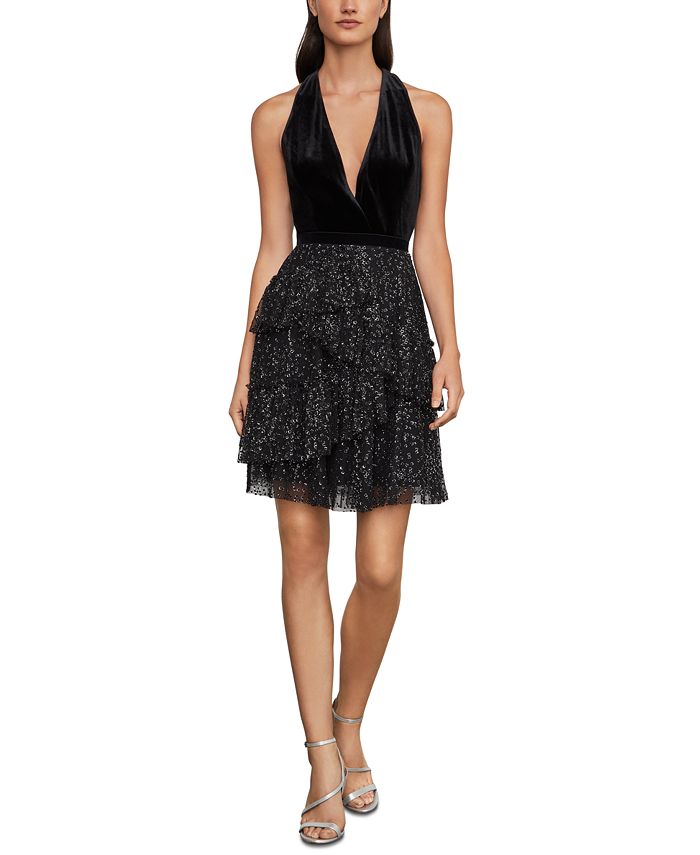 BCBGMAXAZRIA Velvet Pleated Tulle Dress Macy s