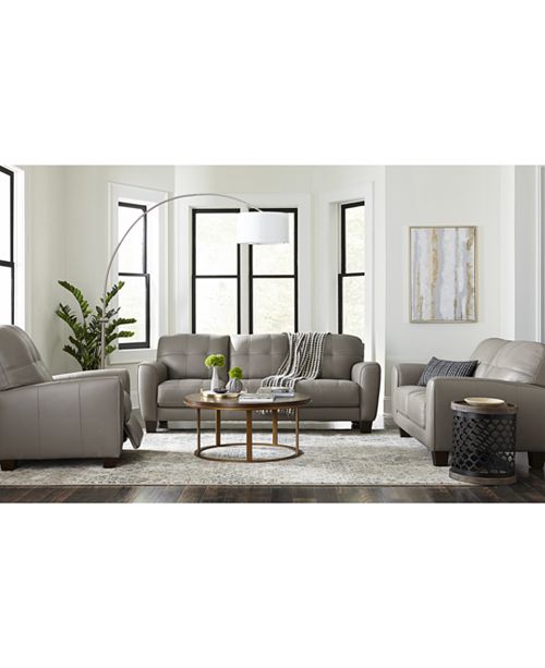 Furniture Kaleb 84&quot; Tufted Leather Sofa, Created for Macy&#39;s & Reviews - Furniture - Macy&#39;s