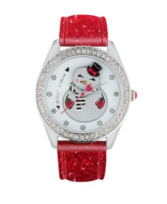 Betsey Johnson - Women's Snowman Swing Dial Red Leather Strap Watch 40mm