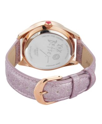Betsey Johnson Women's Gingerbread Swing Dial Pink Glitter Effect Leather Strap Watch 40Mm
