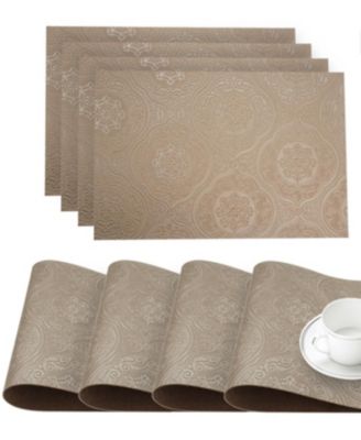 Faux Leather Hyde Park Slip Resistant Suede Backing Embossed 3D Surface Luxury 12" x 18" Place Mats - Set of 4