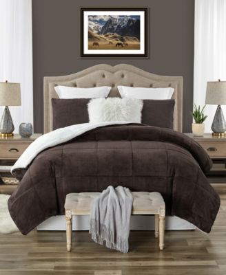Plush Faux Fur and Sherpa Reversible Comforter Set, King/California King