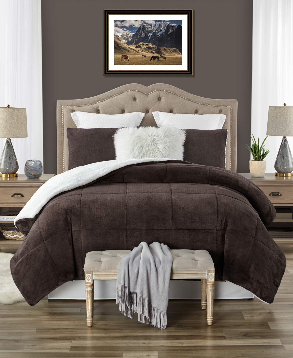 Cathay Home Inc. Plush Faux Fur and Sherpa Reversible Comforter Set